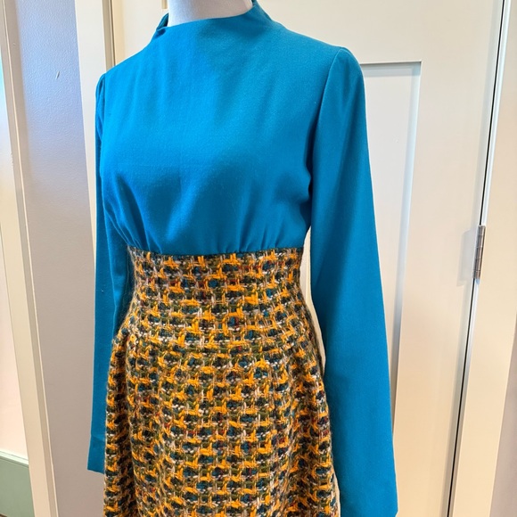 Vintage 60’s TINA LESER Multi-colored Wool Tweed Midi Dress Coat Set RARE - Picture 4 of 16